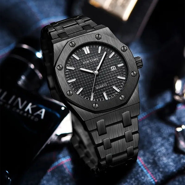 Luxury Men's Stainless Steel Watch with Gift Box